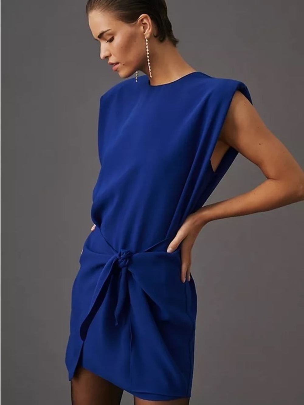 Amanda Uprichard Sleeveless Knot-Front Midi Dress in Deep Blue